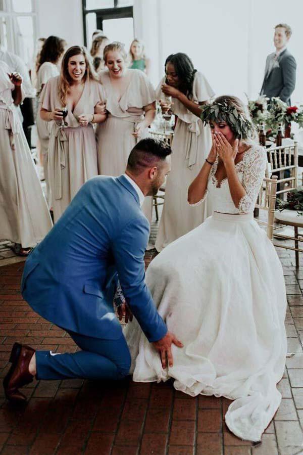 Vestido de novia de dos piezas de gasa con mangas 3/4 WD314