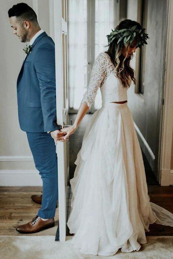 Two Piece 3/4 Sleeve Chiffon Wedding Dresses Wedding Dress WD314 by pgmdress