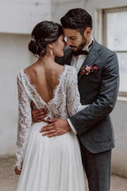 Two Piece Bateau Long Sleeves Chiffon Wedding Dress with Lace WD372 by pgmdress
