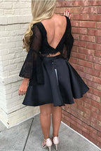 Two Piece Black Long Sleeve Lace Homecoming Dress Party Dress PG187 by pgmdress