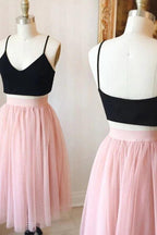 Two Piece Cute Pink Knee Length Tulle Homecoming Dresses For Teens PD124 by pgmdress