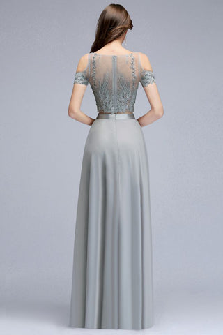 Zweiteilige bodenlange Chiffon-Ballkleider mit Applikationen