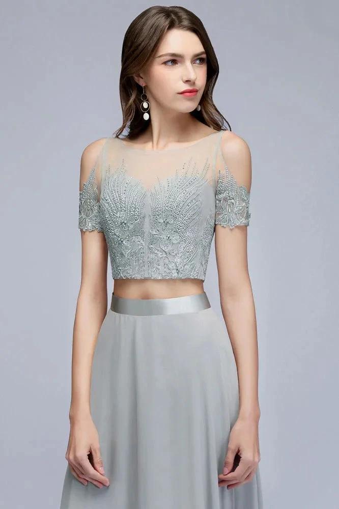 Two-piece Floor Length Appliqued Chiffon Prom Dresses by misshow.com
