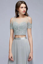 Two-piece Floor Length Appliqued Chiffon Prom Dresses by misshow.com