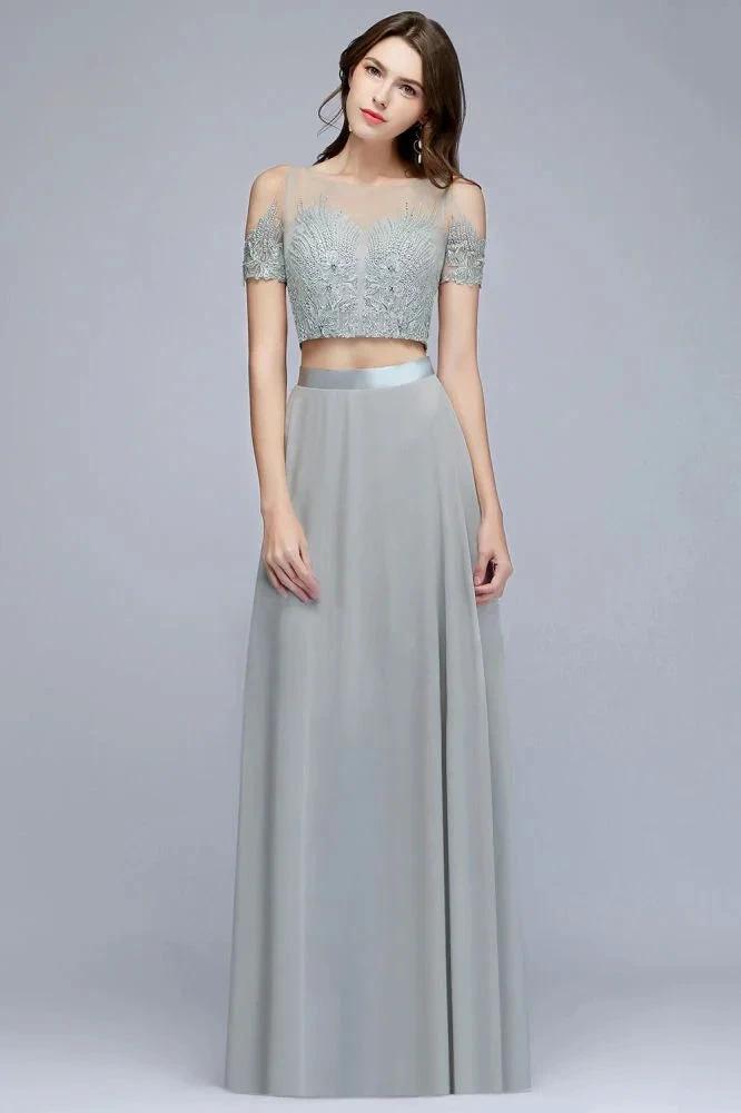 Two-piece Floor Length Appliqued Chiffon Prom Dresses by misshow.com