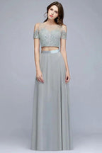 Two-piece Floor Length Appliqued Chiffon Prom Dresses by misshow.com