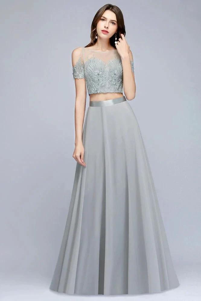 Two-piece Floor Length Appliqued Chiffon Prom Dresses by misshow.com