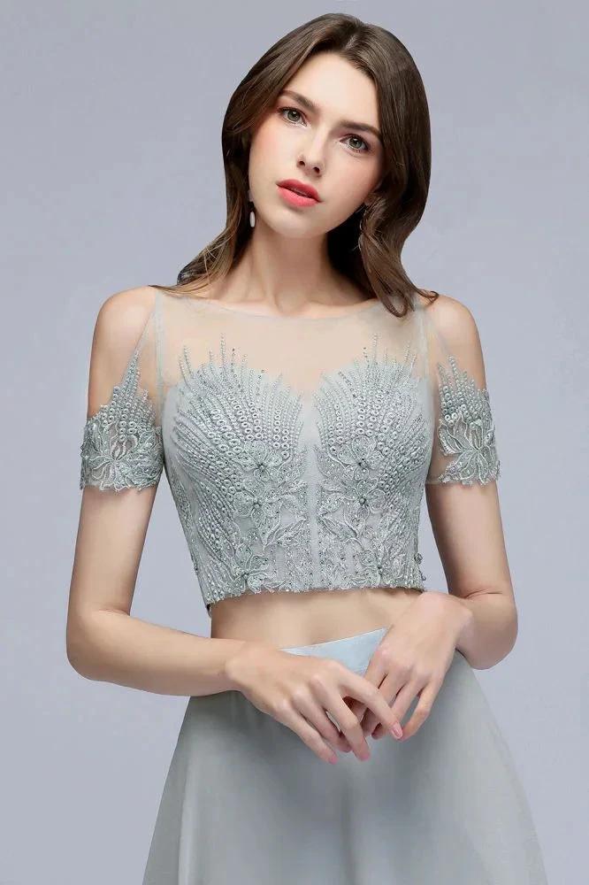 Two-piece Floor Length Appliqued Chiffon Prom Dresses by misshow.com