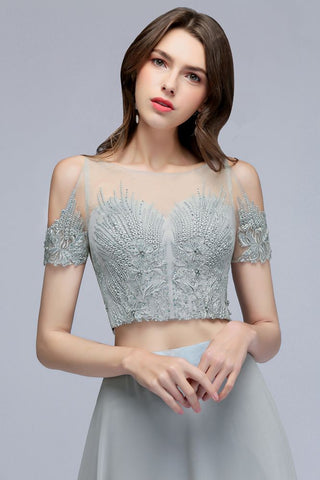 Zweiteilige bodenlange Chiffon-Ballkleider mit Applikationen