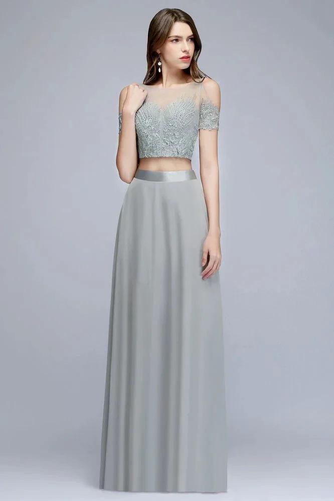 Two-piece Floor Length Appliqued Chiffon Prom Dresses by misshow.com
