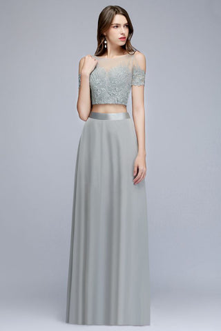 Zweiteilige bodenlange Chiffon-Ballkleider mit Applikationen