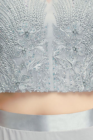 Zweiteilige bodenlange Chiffon-Ballkleider mit Applikationen