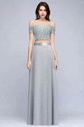 Two-piece Floor Length Appliqued Chiffon Prom Dresses by misshow.com