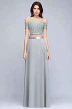 Two-piece Floor Length Appliqued Chiffon Prom Dresses by misshow.com