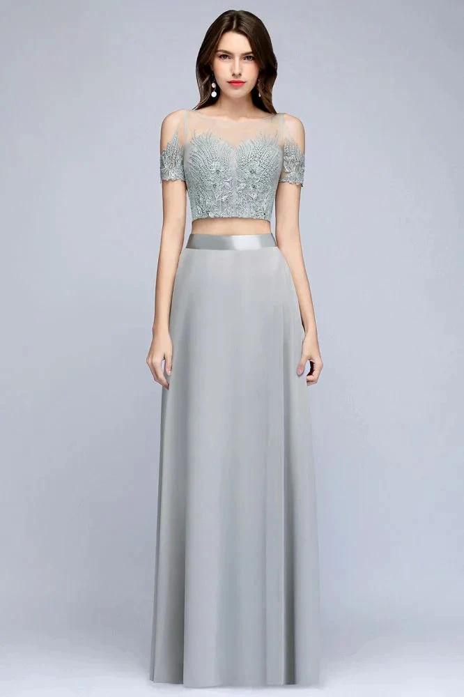 Two-piece Floor Length Appliqued Chiffon Prom Dresses by misshow.com