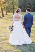 Two Piece Half Sleeves See-Through Wedding Dress with Lace Top WD387 by pgmdress