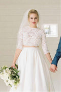 Two Piece Half Sleeves See-Through Wedding Dress with Lace Top WD387 by pgmdress