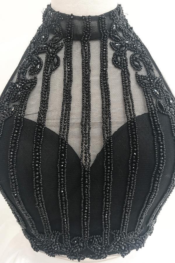 Two Piece High Neck Short Red Satin Homecoming Dress with Beading  PD164