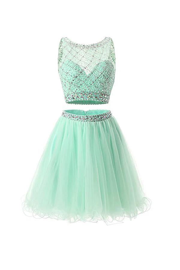 Two Piece Mint Tulle Homecoming Dresses Prom Dresses PG051 by pgmdress