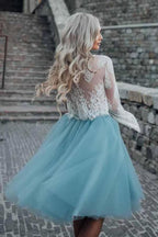 Two Piece Tulle See Through Long Sleeve Lace Homecoming Dress PD208 by pgmdress