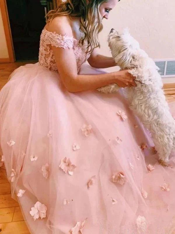 Two-piece V Neck Bridal Dresses 3D Flowers Appliqued Wedding Gowns WD420 by pgmdress
