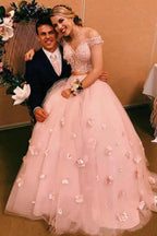 Two-piece V Neck Bridal Dresses 3D Flowers Appliqued Wedding Gowns WD420 by pgmdress