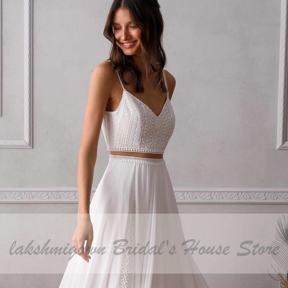 Two Piece Wedding Dress Lace Beach Off the Shoulder