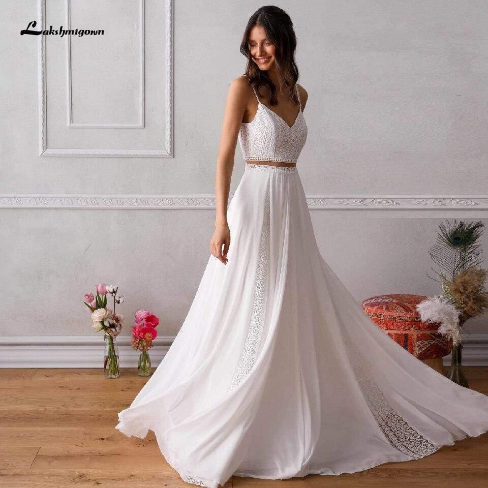 Two Piece Wedding Dress Lace Beach Off the Shoulder