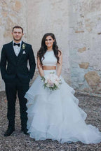 Two Piece White Wedding Dresses Ruffle Skirt A-line Wedding Dress WD287 by pgmdress