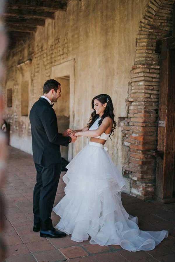Two Piece White Wedding Dresses Ruffle Skirt A-line Wedding Dress WD287 by pgmdress