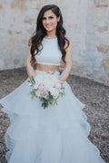 Two Piece White Wedding Dresses Ruffle Skirt A-line Wedding Dress WD287 by pgmdress