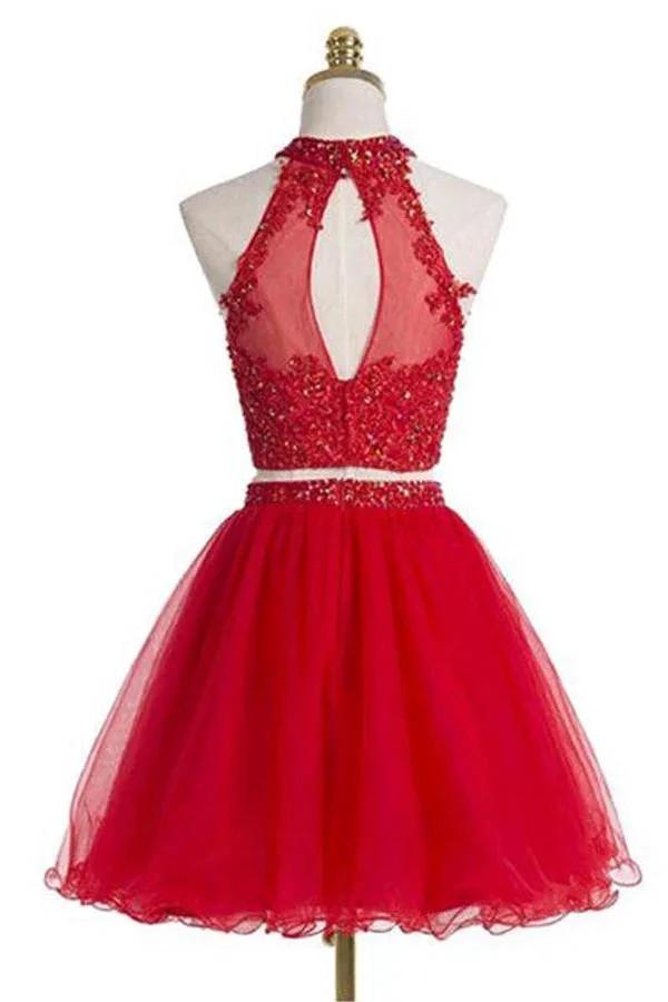 Two pieces Halter Red Sleeveless Homecoming Dress PG021 by pgmdress