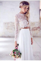 Two Pieces Long Sleeves Lace White Beach Wedding Bridal Dresses WD383 by pgmdress