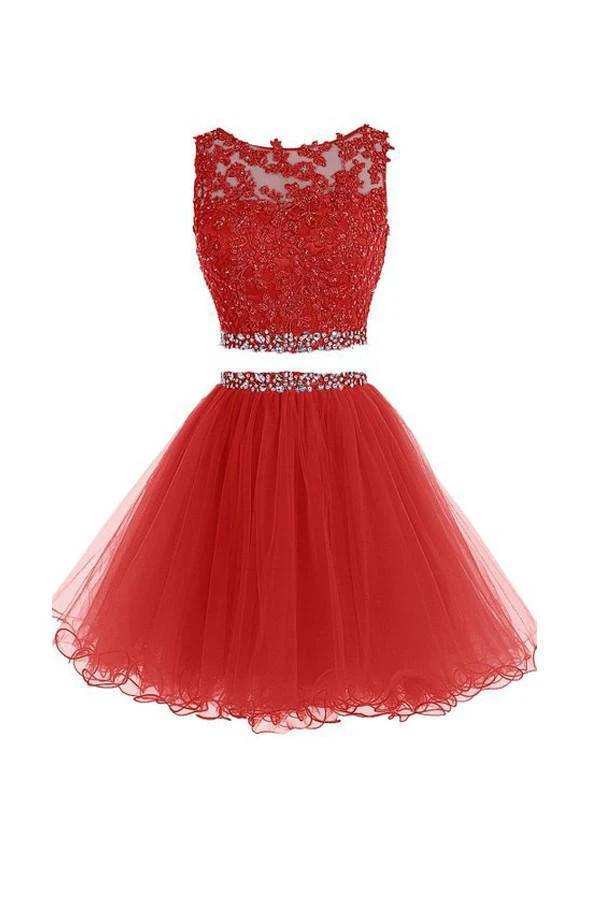 Two Pieces Prom Dresses Applique Short Homecoming Dresses PG036 by pgmdress