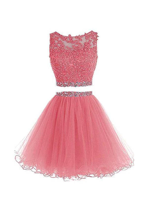 Two Pieces Prom Dresses Applique Short Homecoming Dresses PG036 by pgmdress