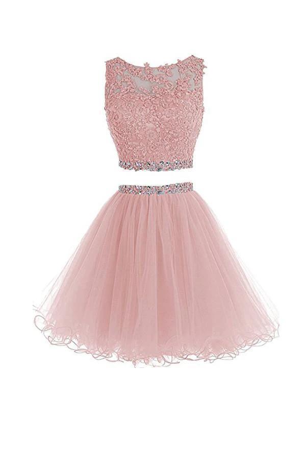 Two Pieces Prom Dresses Applique Short Homecoming Dresses PG036 by pgmdress