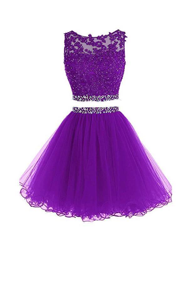Two Pieces Prom Dresses Applique Short Homecoming Dresses PG036 by pgmdress