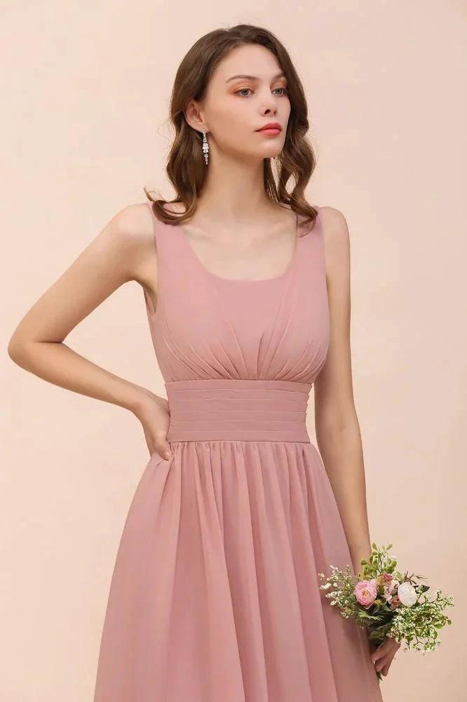 U-Neck High Waist Bridesmaid Dress Long Chiffon Formal Party Dress by misshow.com