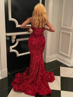 Ulissa| Red Mermaid Sweetheart Neck Sequins Long Prom Dresses by KissProm