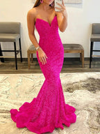 Ulissa| Red Mermaid Sweetheart Neck Sequins Long Prom Dresses by KissProm