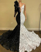 Unique Bicolor V-neck One Shoulder Long Sleeve Column Mermaid Prom Dresses by misshow.com
