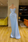 Unique Cross Sweetheart Light Blue Soft-pleated Long Prom Dress by misshow.com