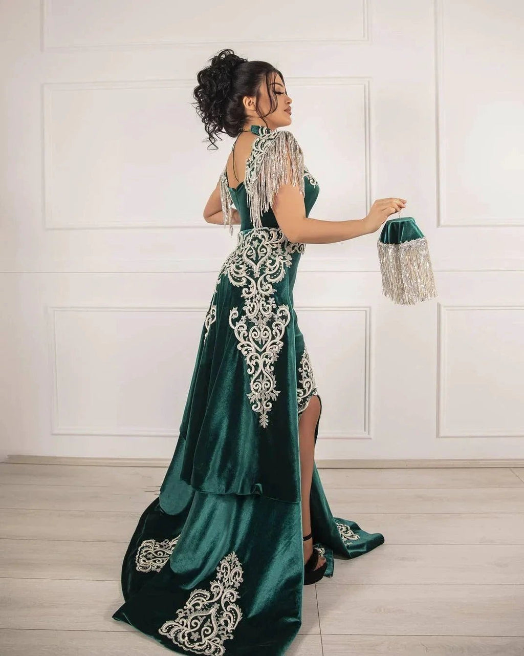 Unique Green Long Mermaid Velvet Prom Dresses with Slit by BIZTUNNEL