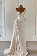 Unique Ivory One-Shoulder Sweetheart Sleeveless A-line Wedding Dresses With Beads by misshow.com