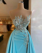 Unique Long A-line Bateau Appliques Crystal Ruffles Prom Dress by BIZTUNNEL