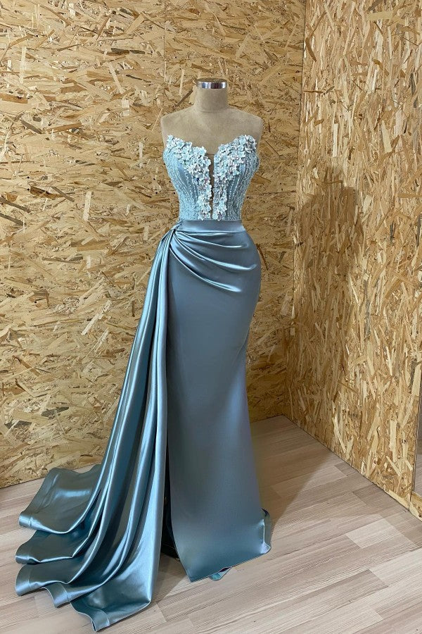 Unique Long Sweetheart Mermaid Prom Dress with Appliques Lace Hover Image
