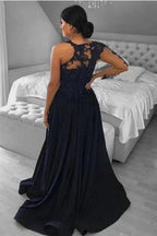 Unique One-shoulder Long-Sleeve A-Line Floor-Length Chiffon Prom Dresses with Appliques by misshow.com