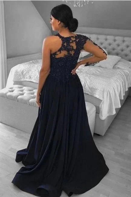 Unique One-shoulder Long-Sleeve A-Line Floor-Length Chiffon Prom Dresses with Appliques by misshow.com