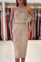 Unique One-shoulder Sleeveless Mermaid Satin Prom Dresses with Beading by misshow.com
