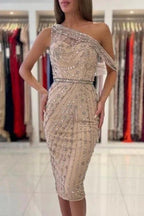 Unique One-shoulder Sleeveless Mermaid Satin Prom Dresses with Beading by misshow.com
